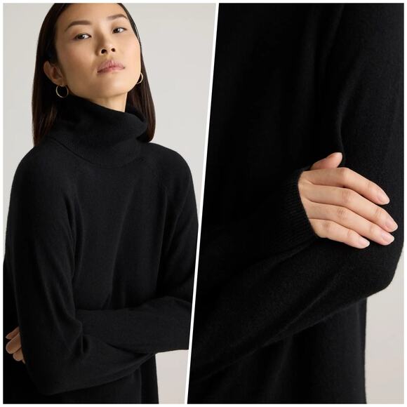 Quince | Women | Black 100% Cashmere Minimalist Turtleneck Sweater Dress | Small - Picture 13 of 14